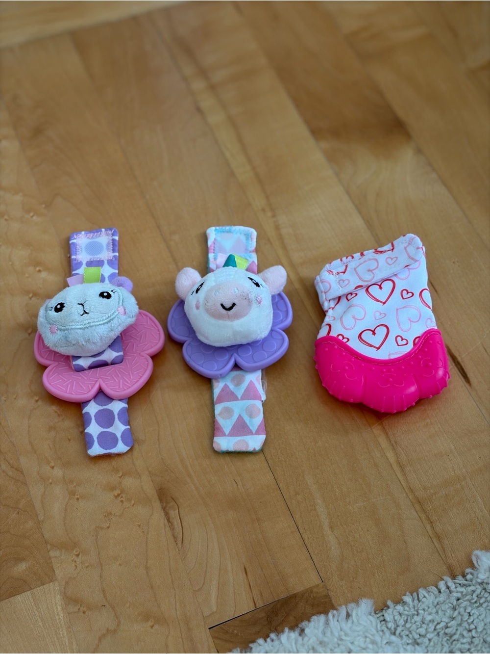 Plush Flower Wrist Rattle & Teether Set - Pink and Purple